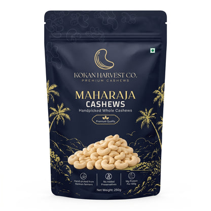 Kokan Harvest Co. Maharaja Premium Cashews 250g pouch, front view